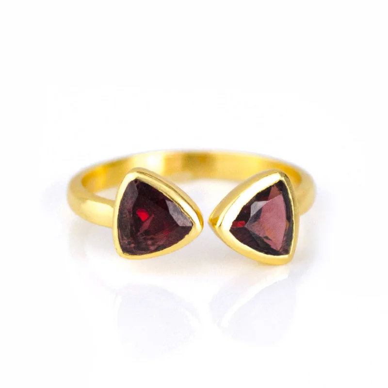 women's engagement ring with marquise cut diamond -Garnet Quartz Adjustable Bow Tie Triangle Ring