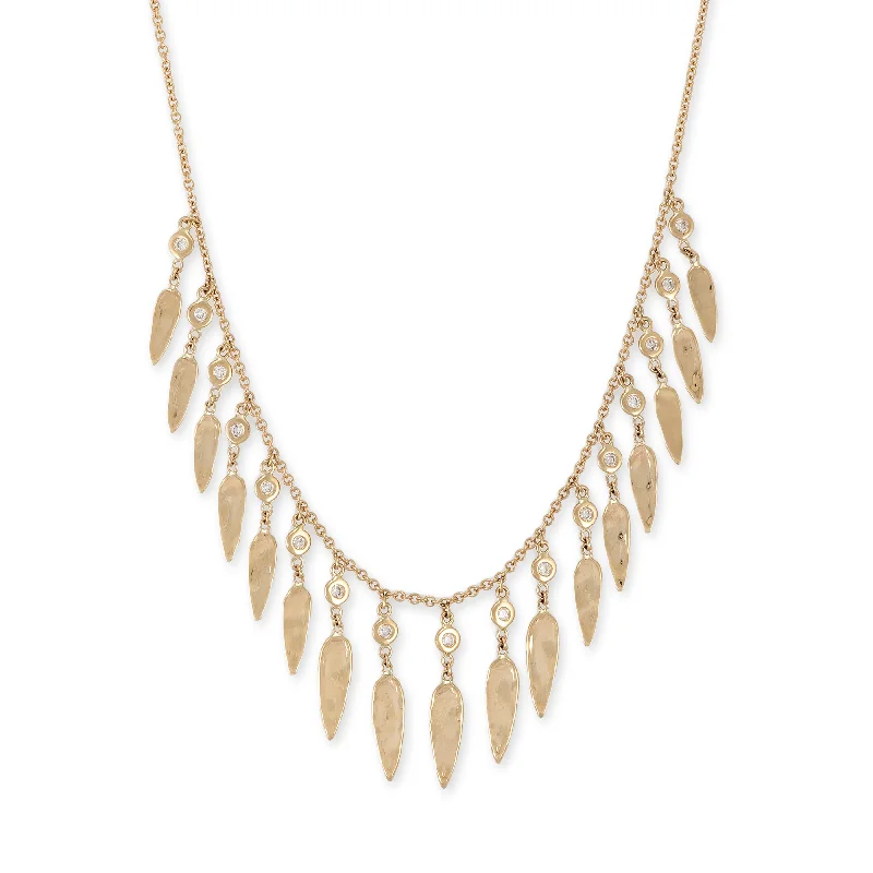 women's angel wing necklace -HAMMERED ELONGATED TEARDROP + DIAMOND SHAKERS NECKLACE