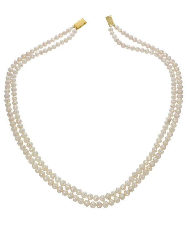 women's diamond choker necklace -Elegant Double Line White Pearl Necklace