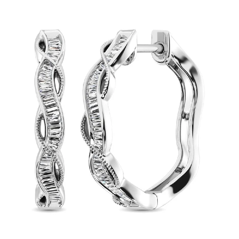 women's twist earrings -10K White Gold Baguette Diamond 1/5 Ct.Tw. Hoop Earrings