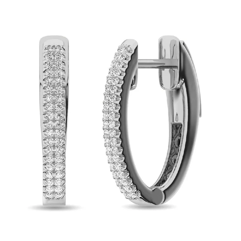 women's unique earrings -Diamond Hoop Earrings in 10K White Gold