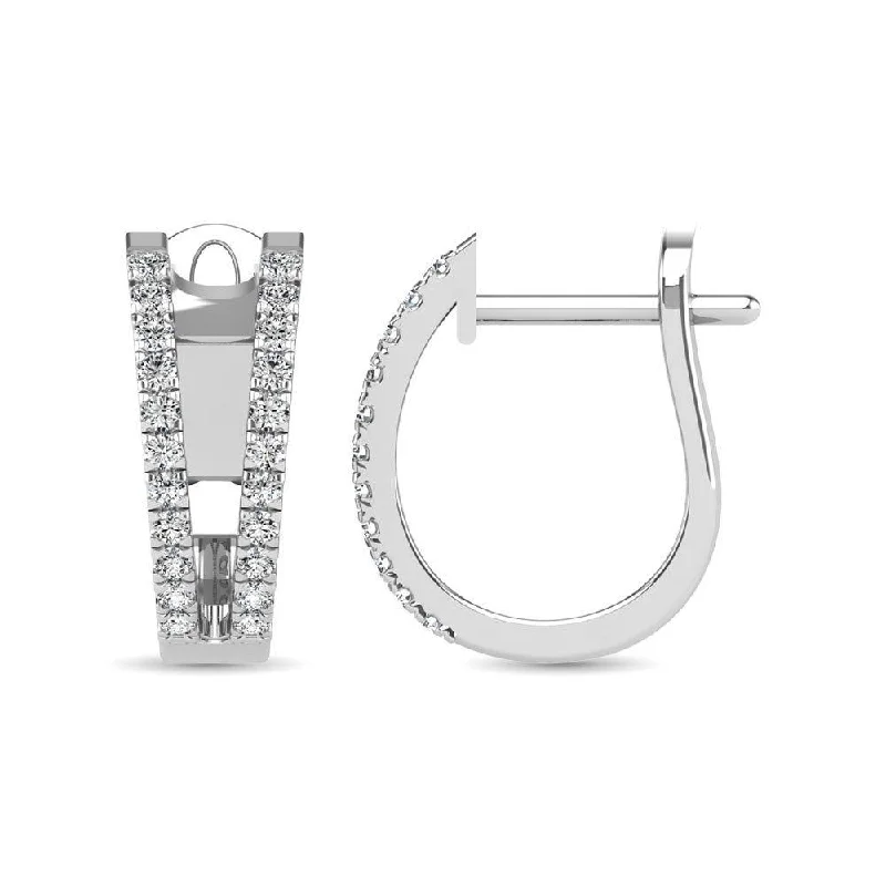 women's handmade earrings -14K White Gold 1/4 Ct.Tw. Diamond  Huggies Earrings