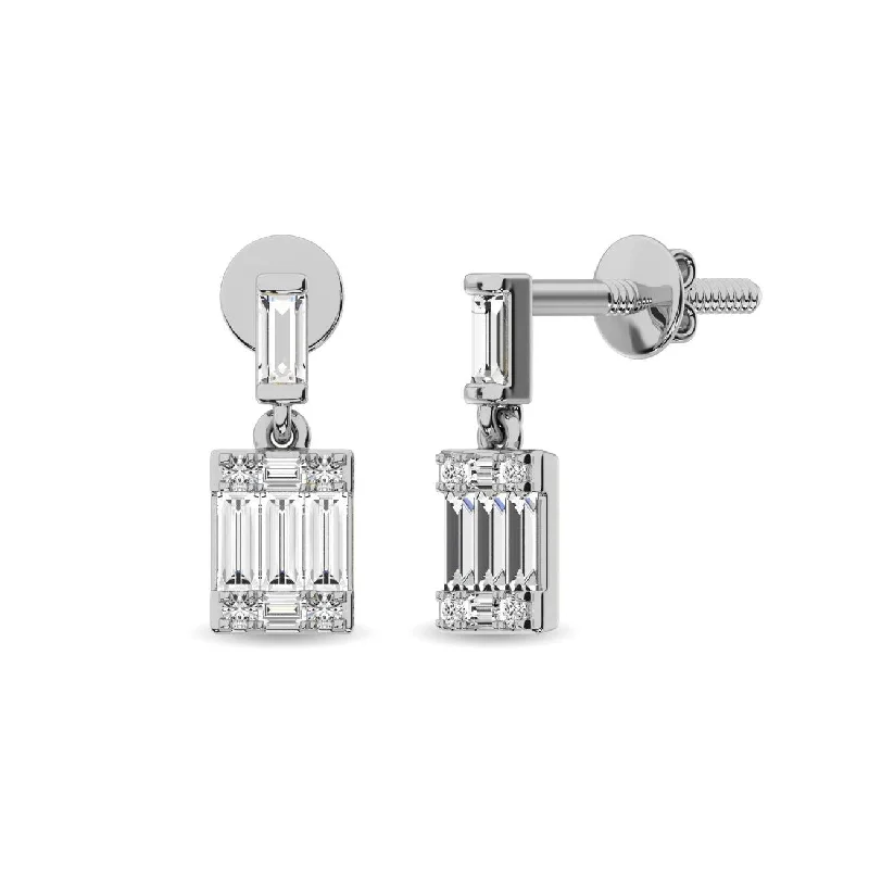 women's moon earrings -Diamond 1/4 Ct.Tw. Round and Baguette Fashion Earrings in 14K White Gold