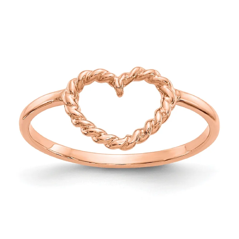 women's engagement ring with engraved band -Twisted Rope 14KT Rose Gold Heart Ring; Size 7