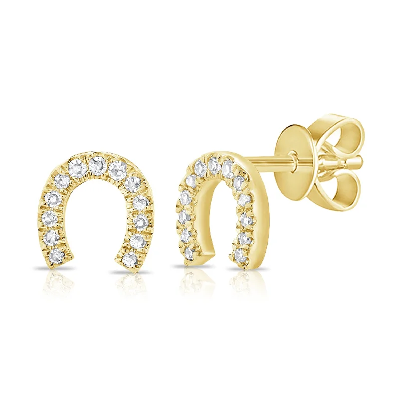 women's halo earrings -Diamond Horseshoe Trendy Stud