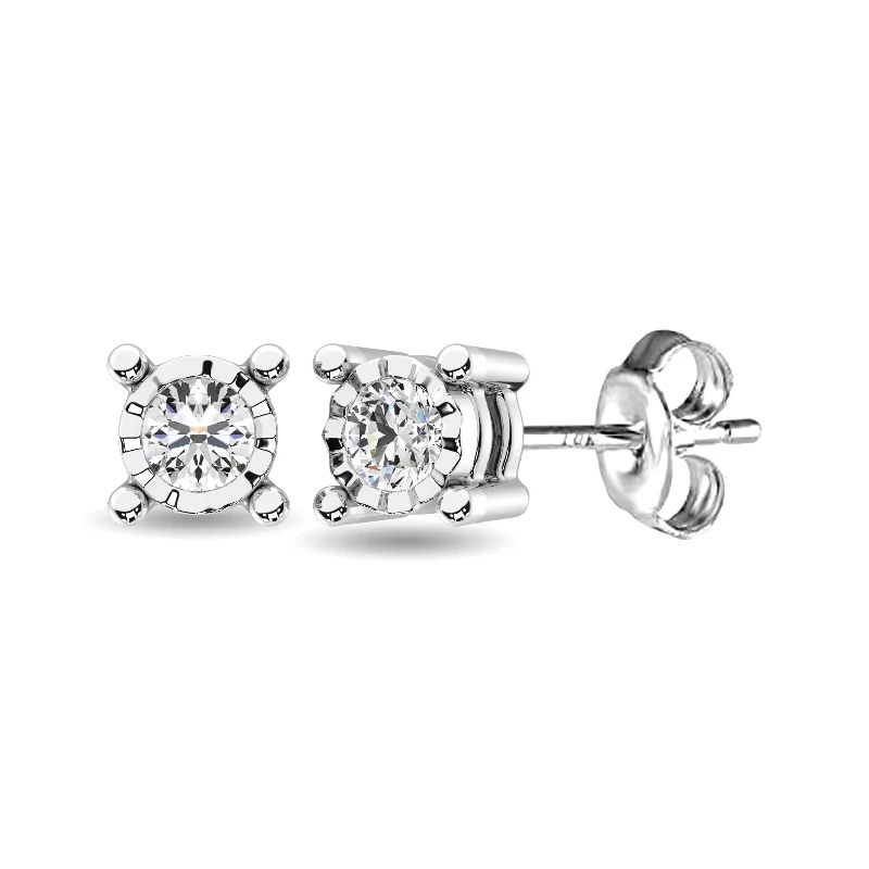 women's custom earrings -10K White Gold Diamond Stud Earrings