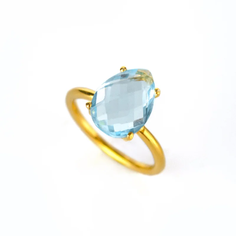 women's engagement ring with sapphire -Sky Blue Topaz Teardrop Prong Set Ring • December Birthstone