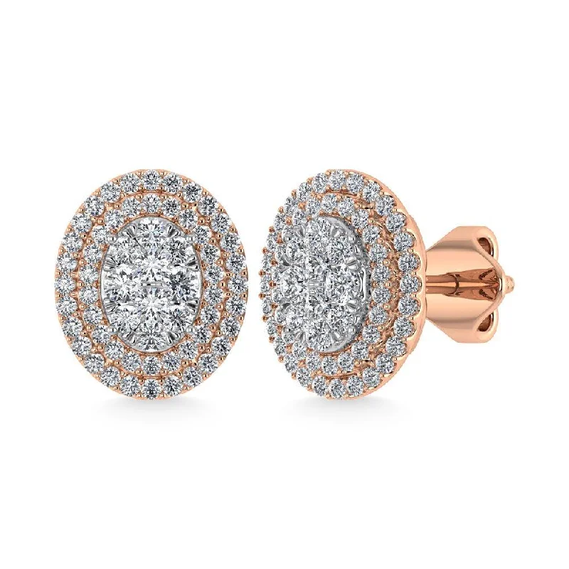 women's chandelier earrings -Diamond 7/8 Ct.Tw. Oval Shape Cluster Earrings in 10K Rose Gold