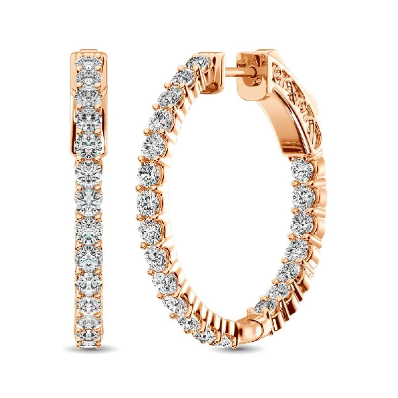 women's gold hoop earrings -10K Rose Gold Diamond In and Out Hoop Earrings