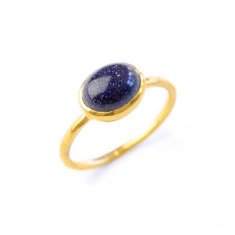 women's engagement ring with gemstone -Oval Blue Goldstone Cabochon Ring