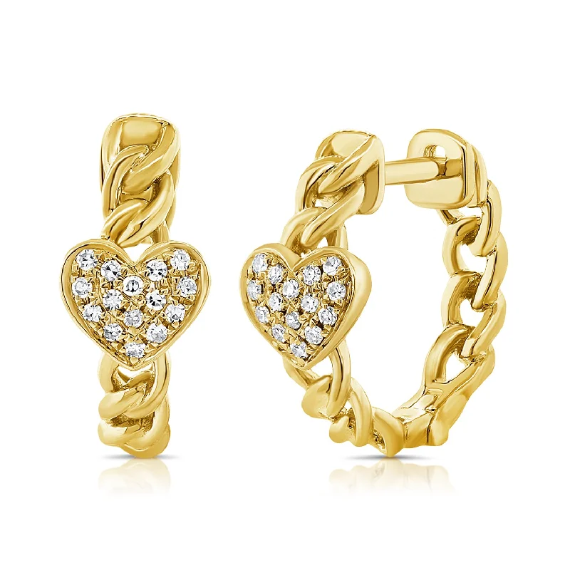 women's cross earrings -Heart Diamond Hoop Earrings in 14K Gold