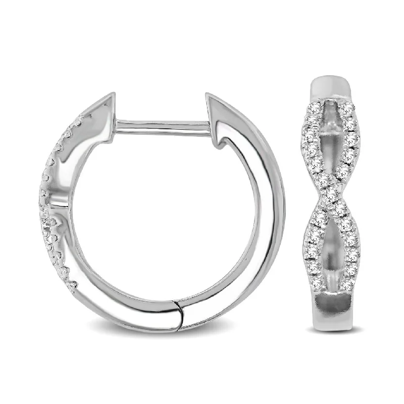 women's statement drop earrings -10K White Gold 1/6 Ctw Diamond Hoop Earrings