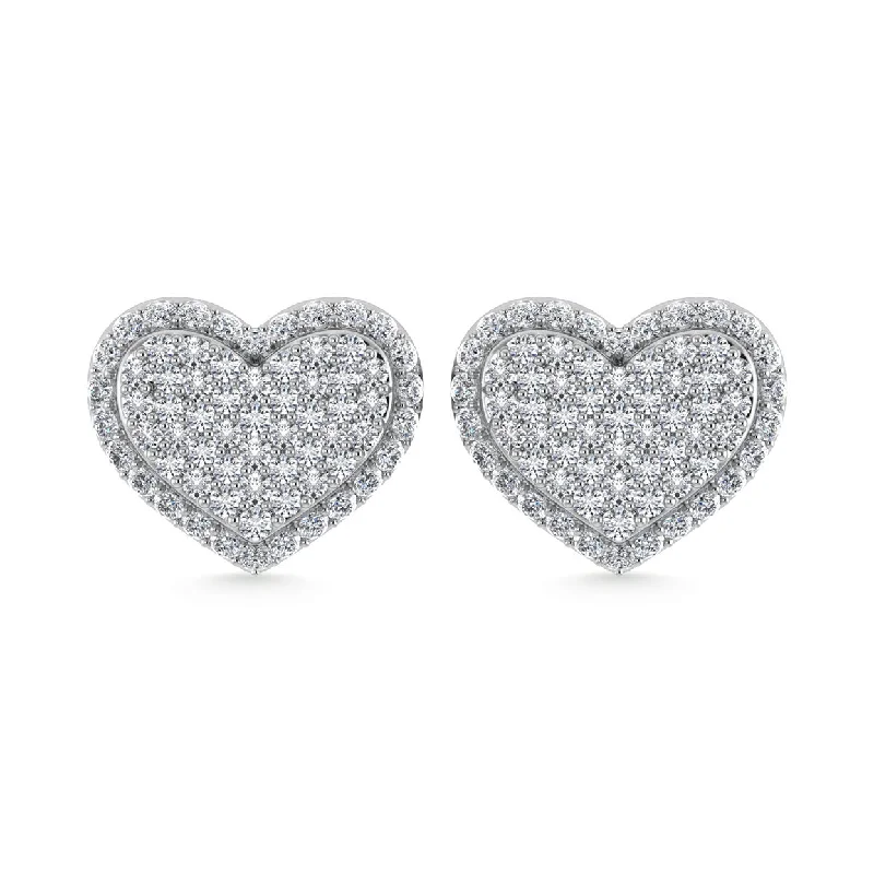 women's diamond dangle earrings -Diamond 1 Ct.Tw. Heart Earrings in 10K White Gold