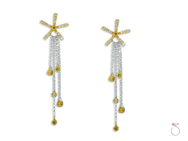 women's engagement earrings -Two Tone .40ct Diamond Ocean star Chandelier Dangle Earrings in 18K