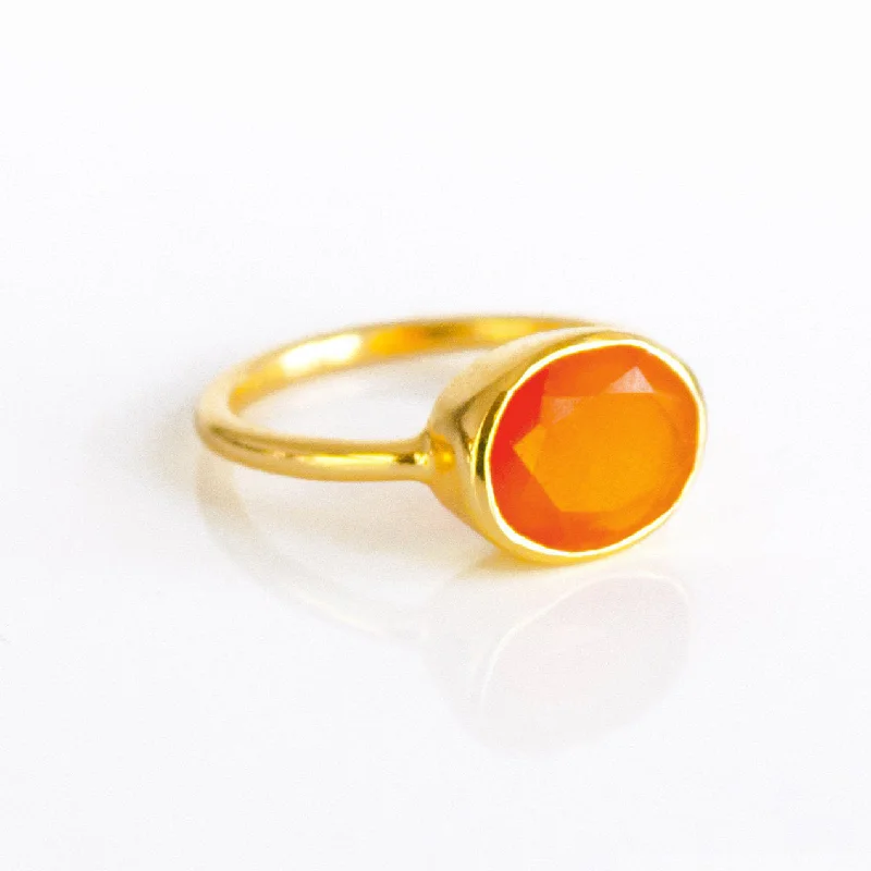 women's engagement ring with high setting -Carnelian oval bezel set ring