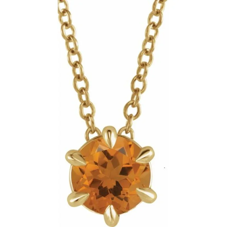 women's rose pendant necklace -14K Yellow 6 mm Natural Citrine Solitaire 16-18" Necklace