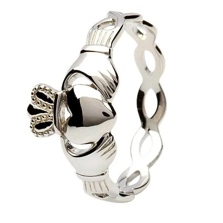 women's engagement ring with four-prong setting -Claddagh intertwining Ring