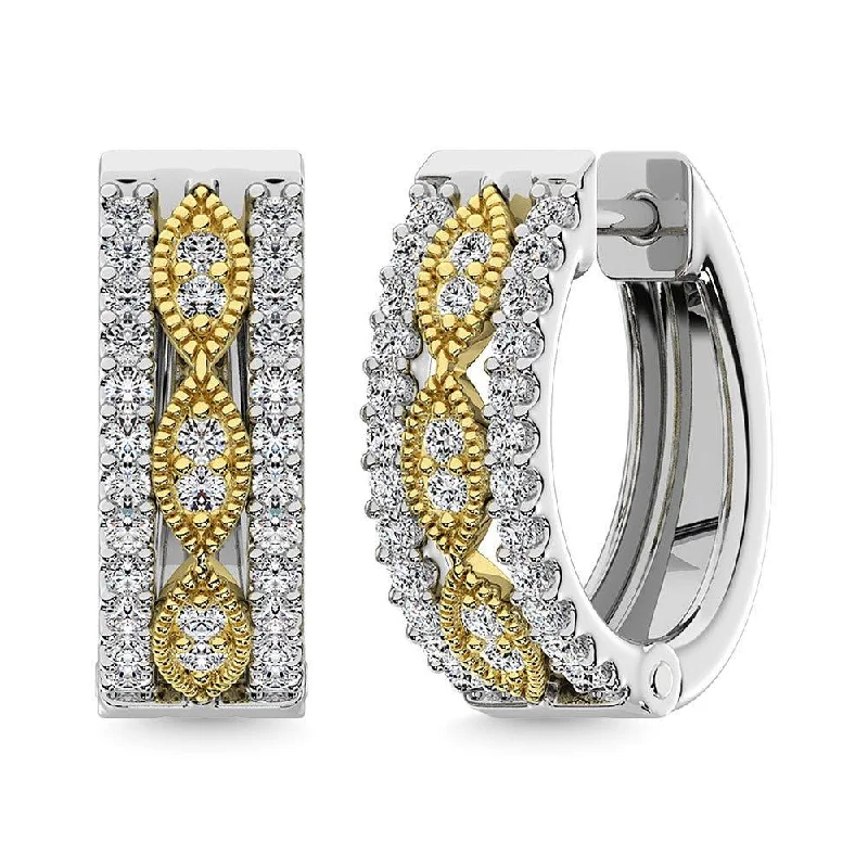 women's abstract earrings -Diamond 3/8 Ct.Tw. Hoop Earrings in 14K Two Tone Gold