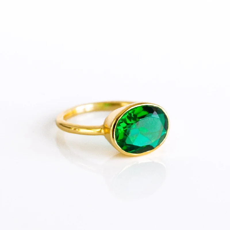 women's engagement ring with custom stone choice -Emerald Oval Bezel Ring : May Birthstone