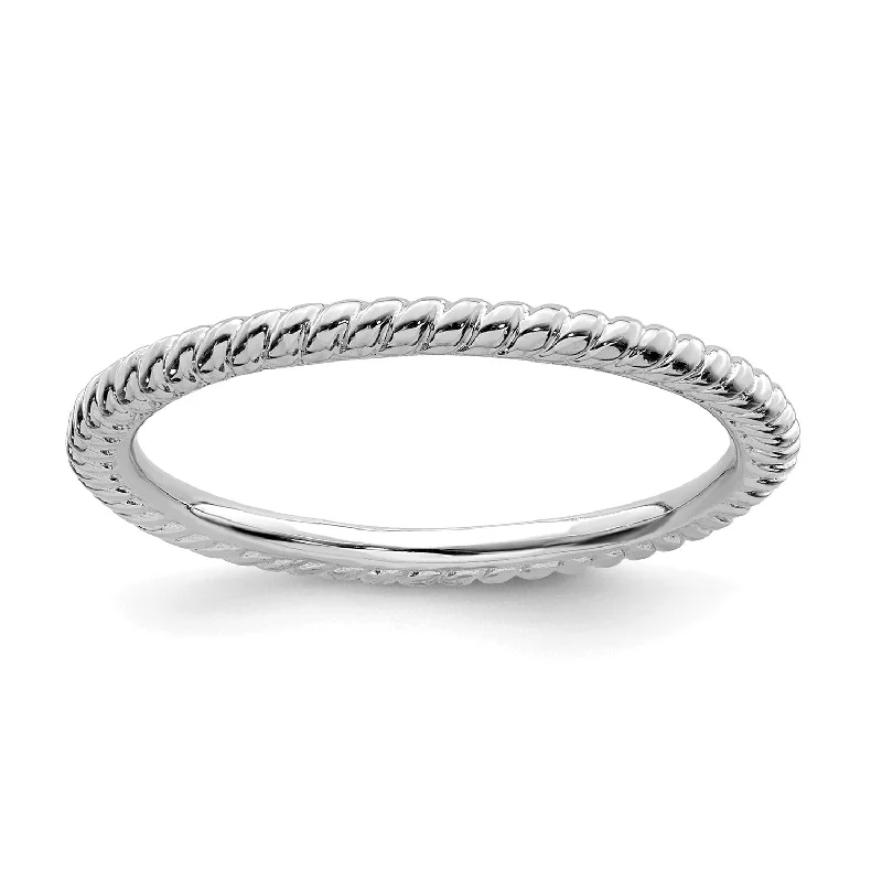 women's engagement ring with asymmetrical style -Sterling Silver Stackable Expressions Rhodium Twisted Ring