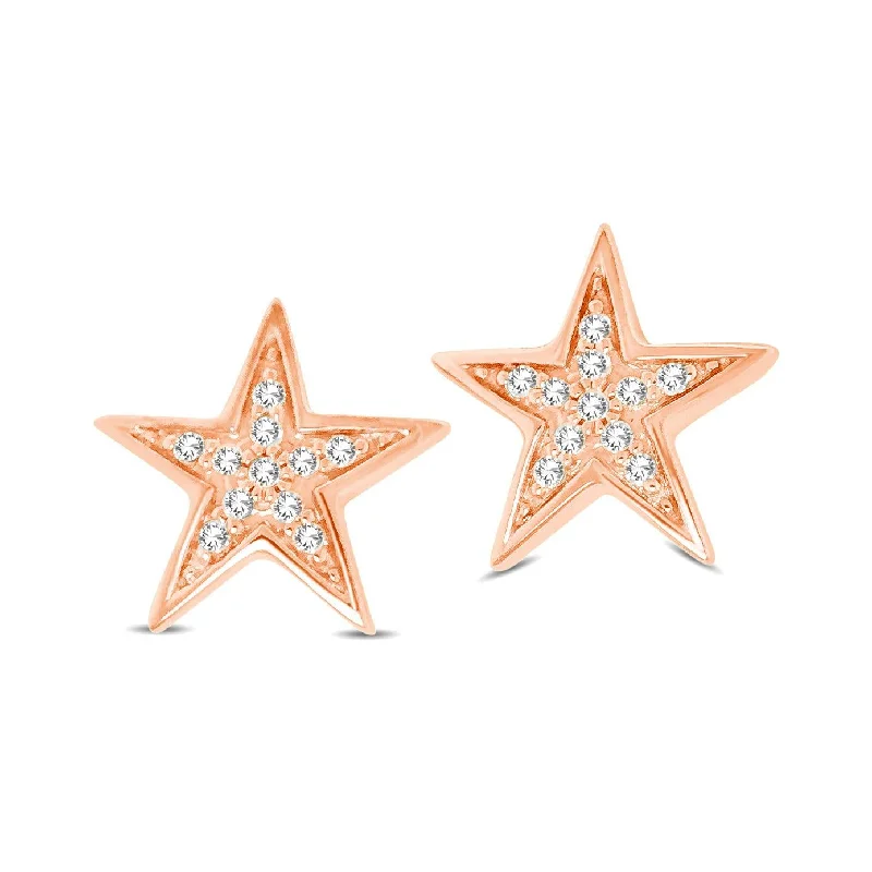 women's elegant earrings -10K Rose Gold 1/20 Ctw Diamond Twinkle Star Earrings