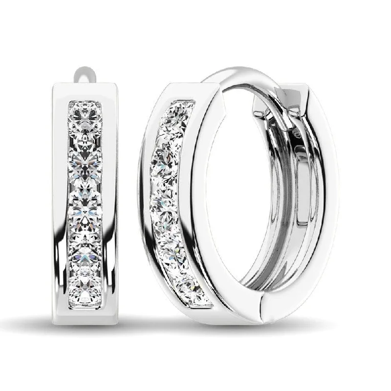 women's hoop stud earrings -10K White Gold 1/2 Ct.Wt. Diamond Hoop Earrings