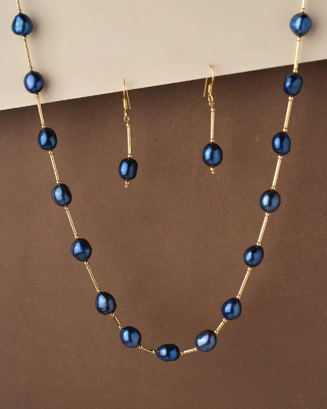 women's pearl pendant necklace -Fancy Dark Blue Pearl Necklace Set