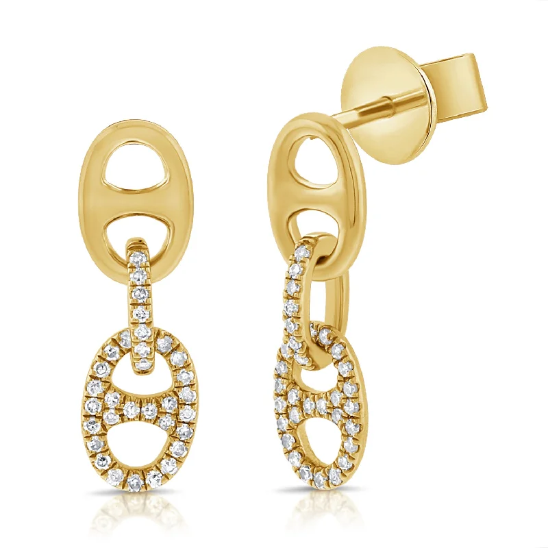 women's pearl earrings -14K Gold Drop Earrings with Diamonds