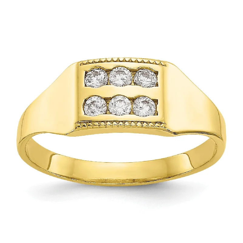 women's engagement ring with sleek finish -10KT Yellow Gold Cubic Zirconia Childrens Ring; Size 3