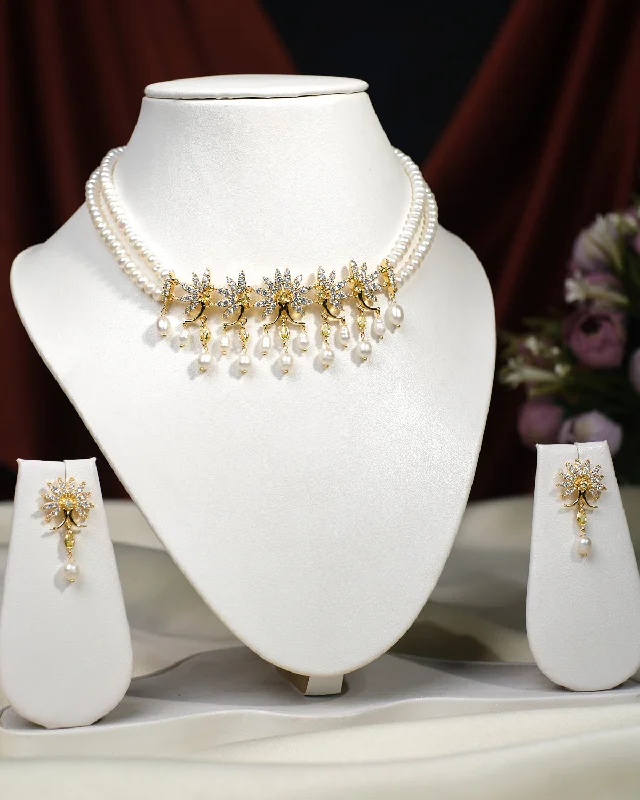 women's pearl necklace -Crystal Crest Necklace Sets