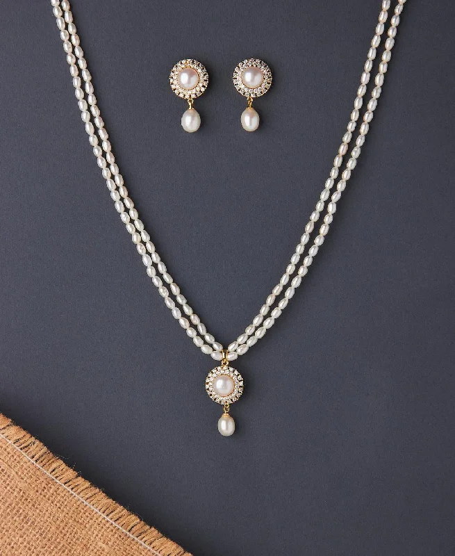 women's silver necklace -Elegant Real Pearl Necklace Set