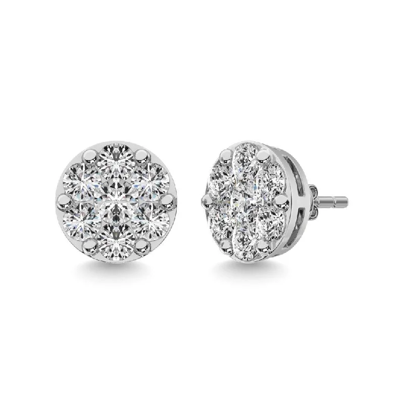 women's layered earrings -Diamond 3 ct tw Round Earrings in 14K White Gold