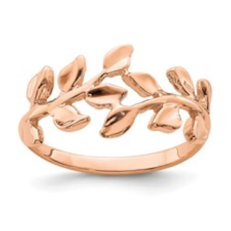 women's engagement ring with ruby -10KT Rose Gold Fashion Leaf Ring