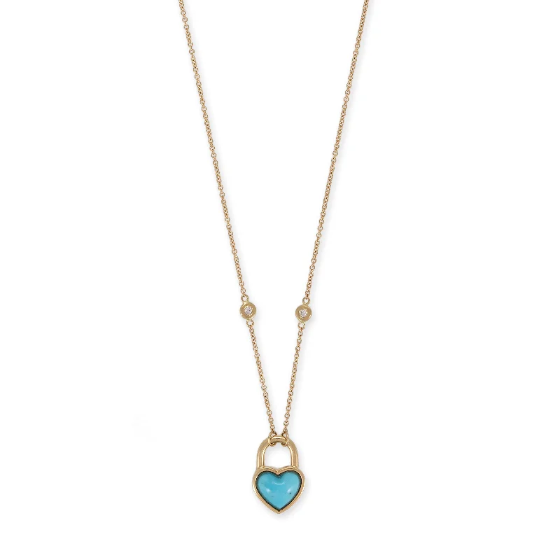 women's crystal necklace -SMALL TURQUOISE HEART LOCK NECKLACE