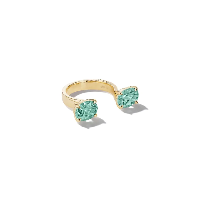 women's engagement ring with floral diamond setting -In-Between Oval Green Tourmaline Ring