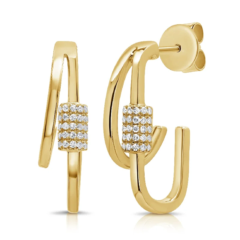 women's large hoop earrings -Modern Diamond Link Hoop Earrings in 14K Gold