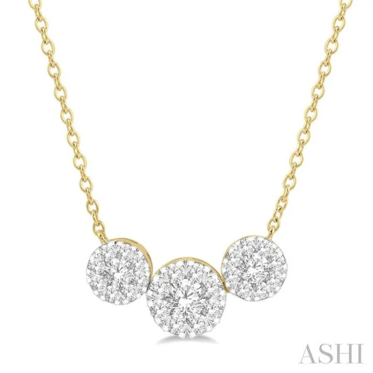 women's flower necklace -1 1/2 Ctw Triple Circle Lovebright Round Cut Diamond Necklace in 14K Yellow and White Gold