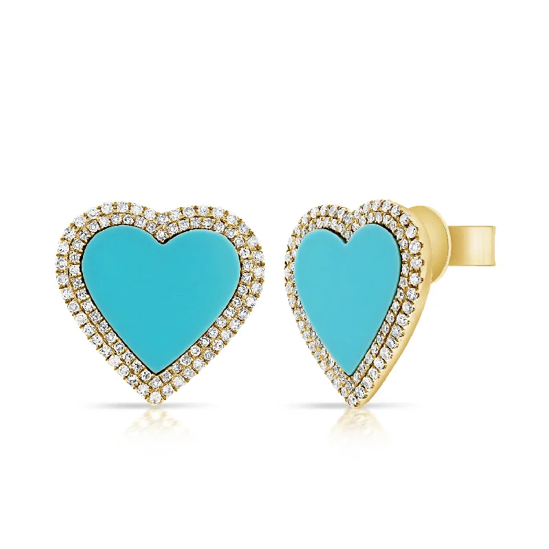 women's oval stud earrings -14K Gold Heart & Diamond Stud