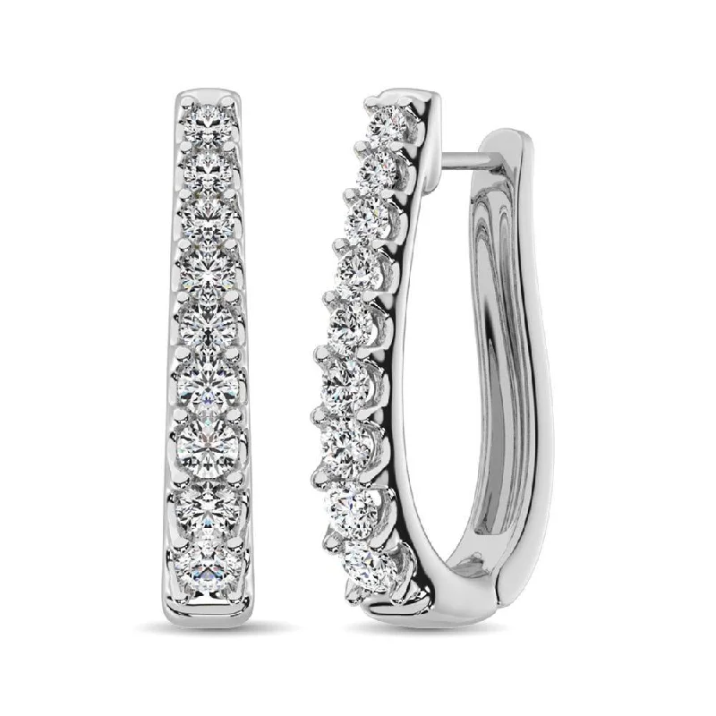 women's heart earrings -10K White Gold Diamond 1 Ct.Tw. Classic Hoop Earrings