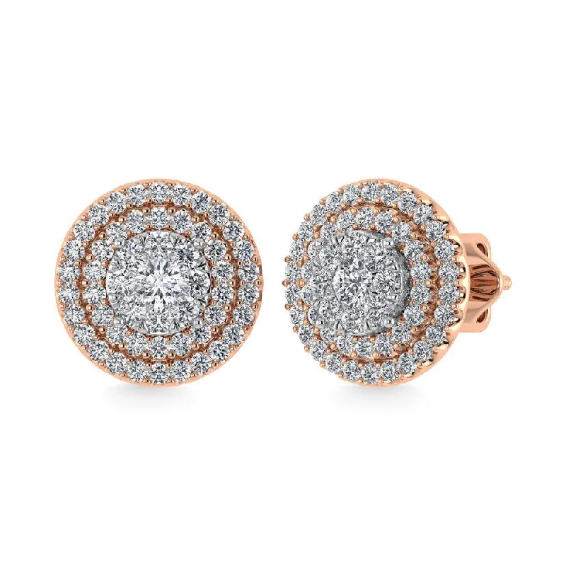 women's long drop earrings -Diamond 7/8 Ct.Tw. Round Shape Cluster Earrings in 10K Rose Gold