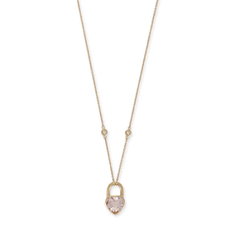 women's personalized necklace -MORGANITE HEART LOCK NECKLACE