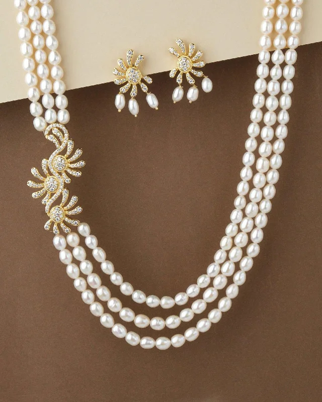 women's gold choker necklace -Elegant Real Pearl Necklace Set S23554