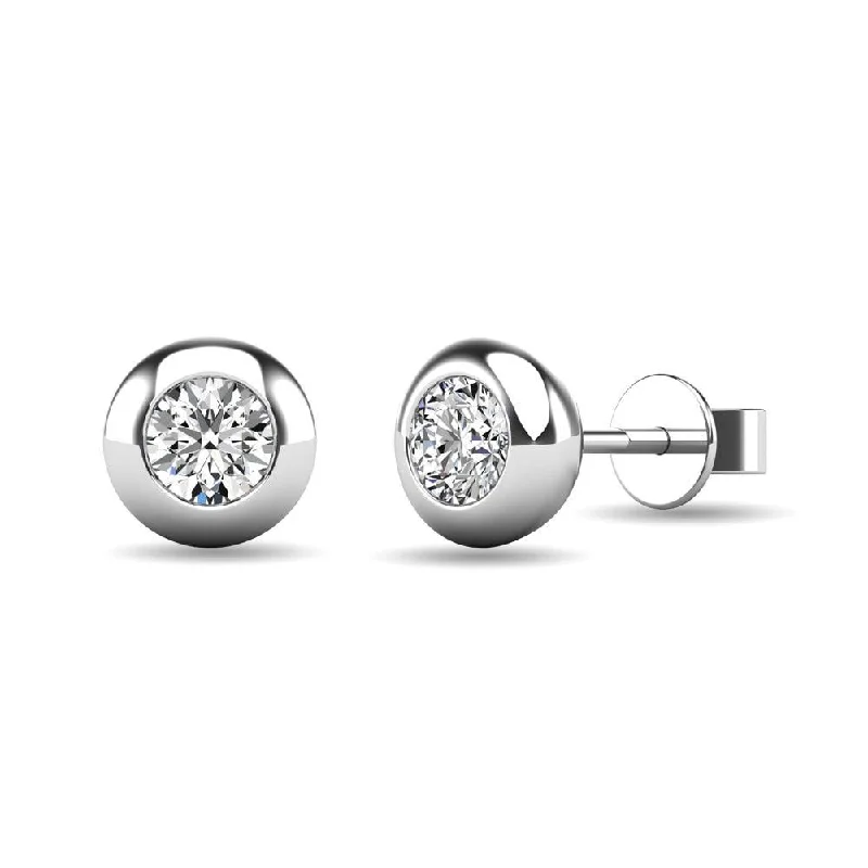 women's textured earrings -Diamond 1/10 ct tw Bezel Set Earrings in 10K White Gold