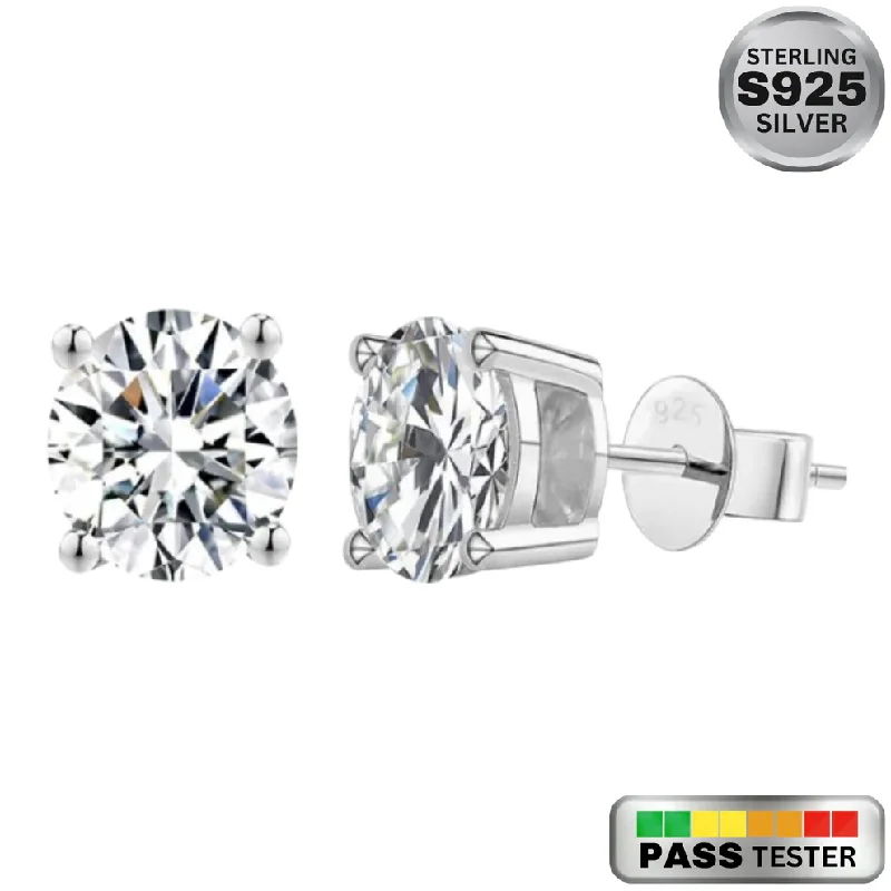 women's gemstone stud earrings -Moissanite Diamond Sterling Silver Earrings in White/Yellow Gold