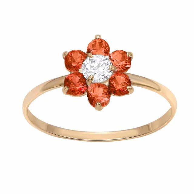 women's engagement ring with bold design -10KT Yellow Gold Garnet Childrens Birthstone Flower Ring; Size 3