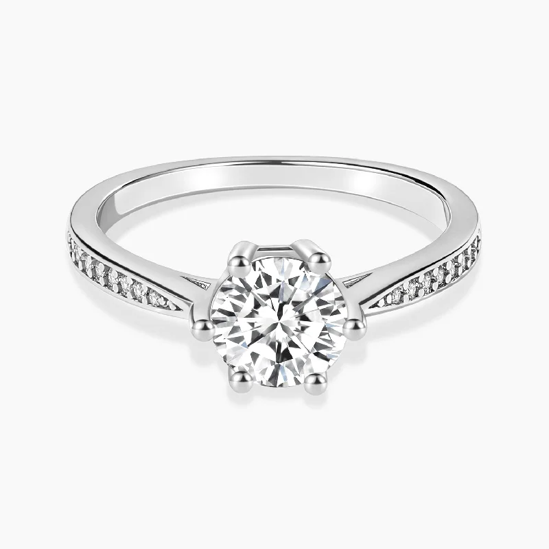 women's engagement ring with side stones -1CT Classic Round Cut Moissanite Ring for Women