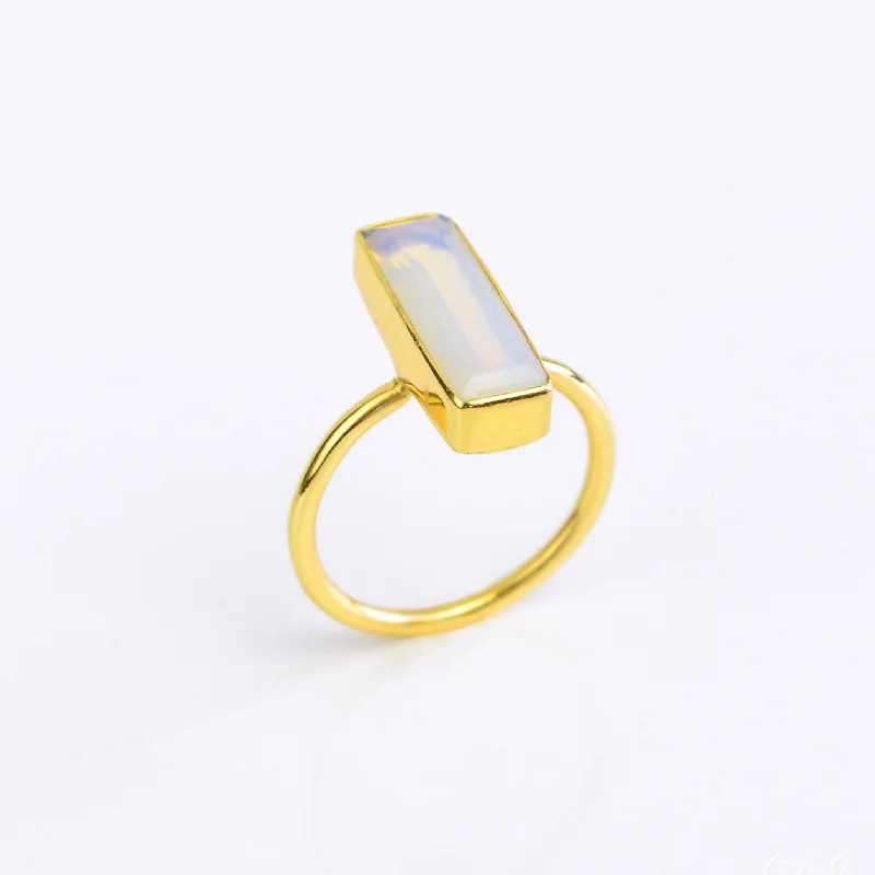 women's engagement ring with intricate setting -Opalite Bar Ring : October Birthstone