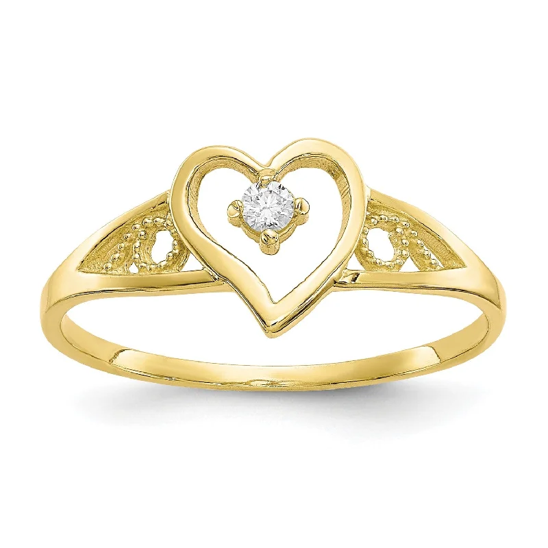 women's engagement ring with eternity band -10KT Yellow Gold Cubic Zirconia Heart Ring; Size 6