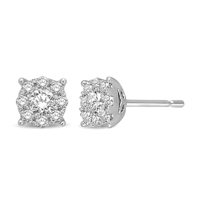 women's sterling silver earrings -14K White Gold Diamond Drop Earrings