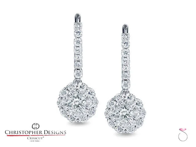 women's wedding earrings -1.25 ct. Round Crisscut Diamond Halo Dangling Earrings G52ERF